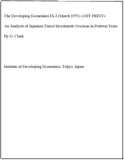 An Analysis of Japanese Direct Investment Overseas in Postwar Years